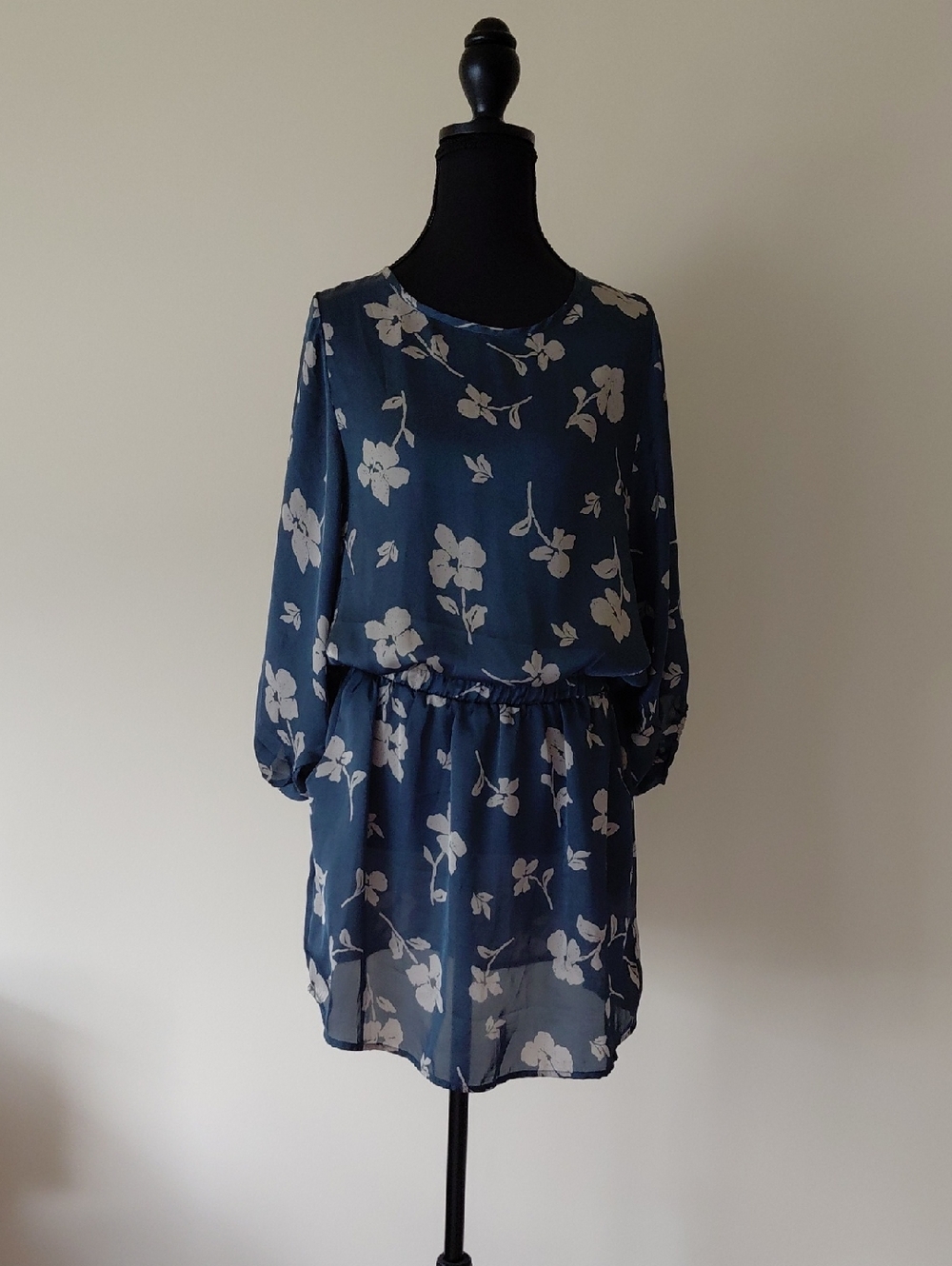 Blue Floral Blouson Waist Dress